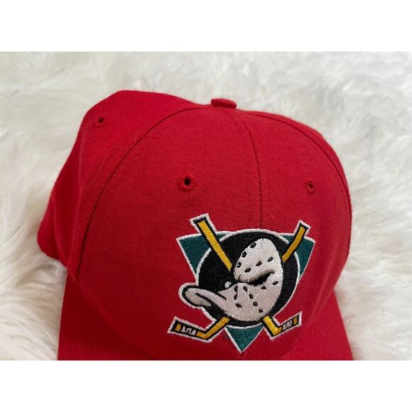 Anaheim Mighty Ducks Vintage 90's Twins Enterprise RED Snapback Cap Hat **RARE** - Picture 3 of 12